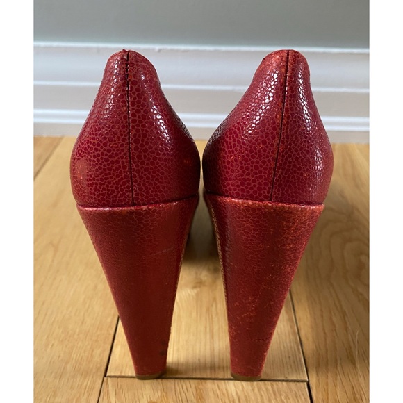Halston Heritage Red Platform Stilettos Snakeskin Textured Heels - Picture 8 of 13